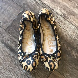 Sam Edelman Womens Ballet Flats Felicia Brown Leopard Calf Hair Bow Shoes Sz 9